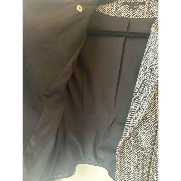 Theory Joean Herringbone Lamb Leather Trim Moto Jacket 2 Grey Black Biker - Picture 7 of 11